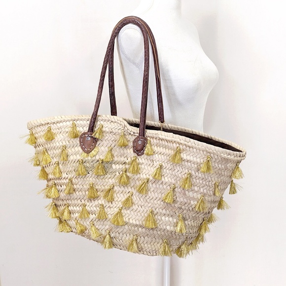 Soeur du Maroc Handbags - Soeur du Maroc Gold Tassel Woven Beach Tote